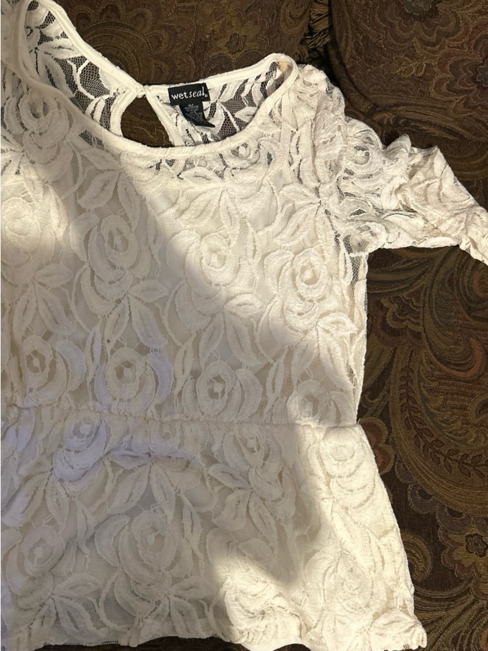 Wet Seal White Lace Floral Peplum Dress for Girls